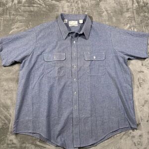 VTG Fieldmaster Shirt Mens 3XL Thrashed Button Up Blue Chambray Made in USA